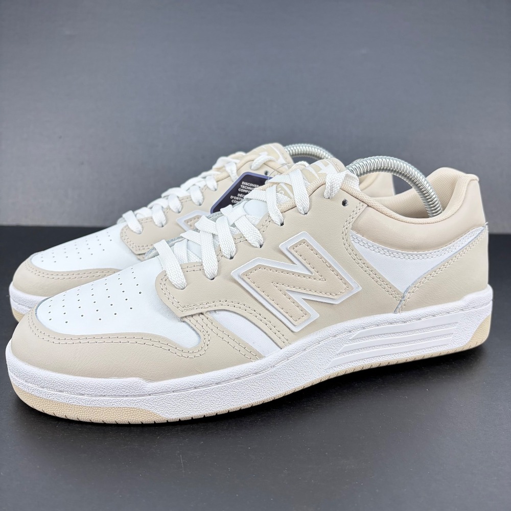 New Balance 480 Sneakers White Tan Leather Court Retro Mens 8.5 Unisex Womens 10